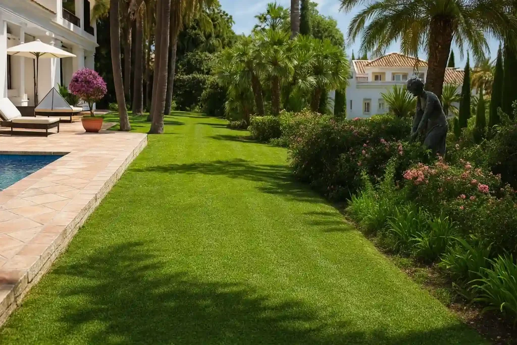 jardín con césped cortado y bonito
